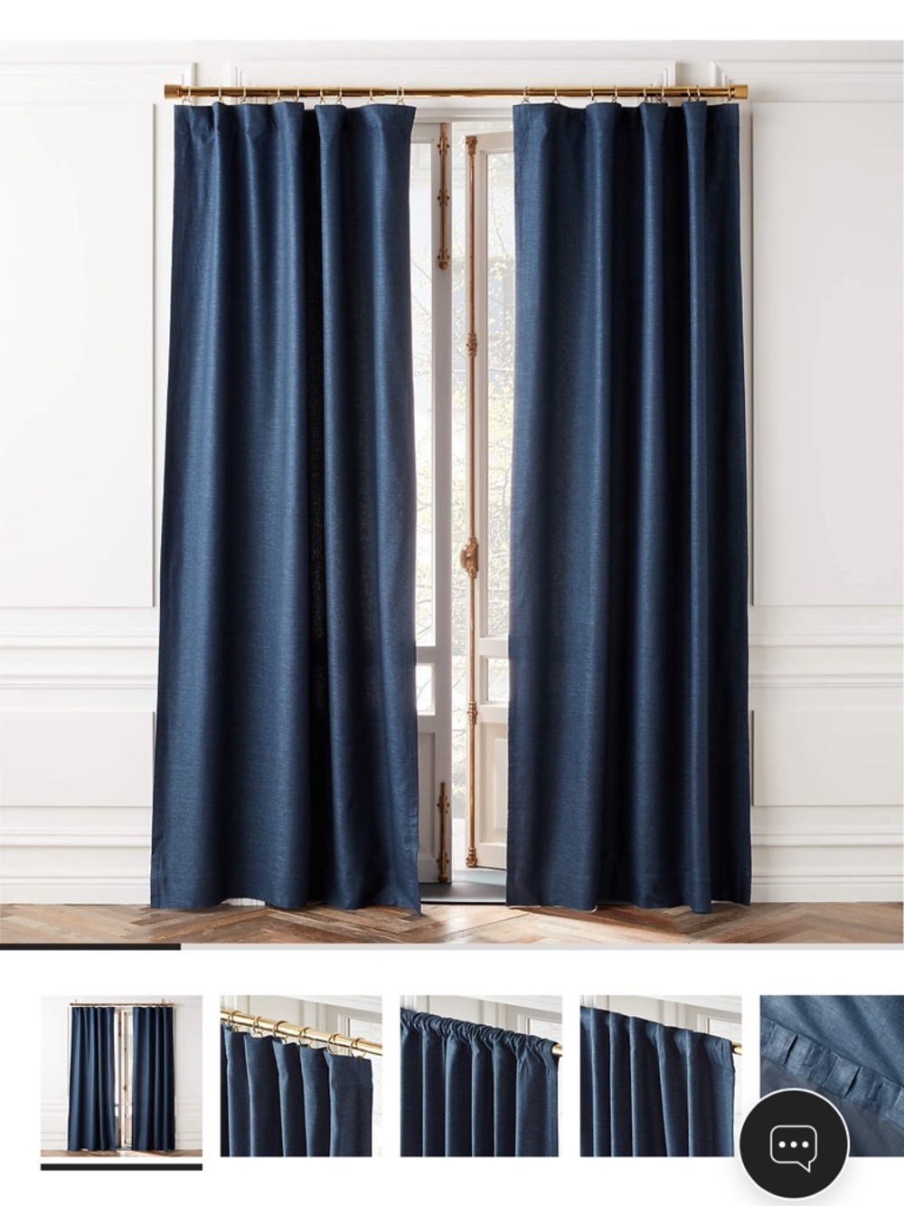 Pair of CB2 Malisilk Curtain Panel in Sea Storm - Dark Blue